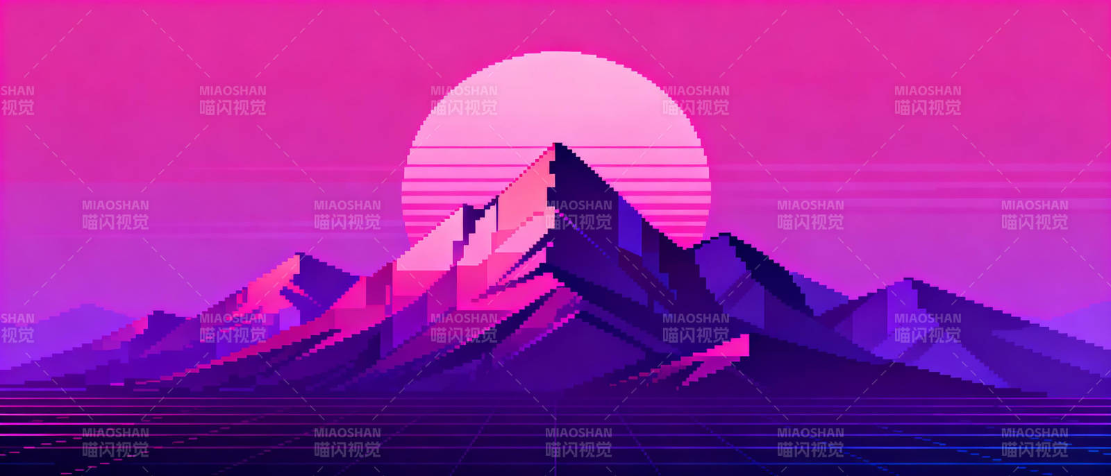 霓虹山峦日落图片