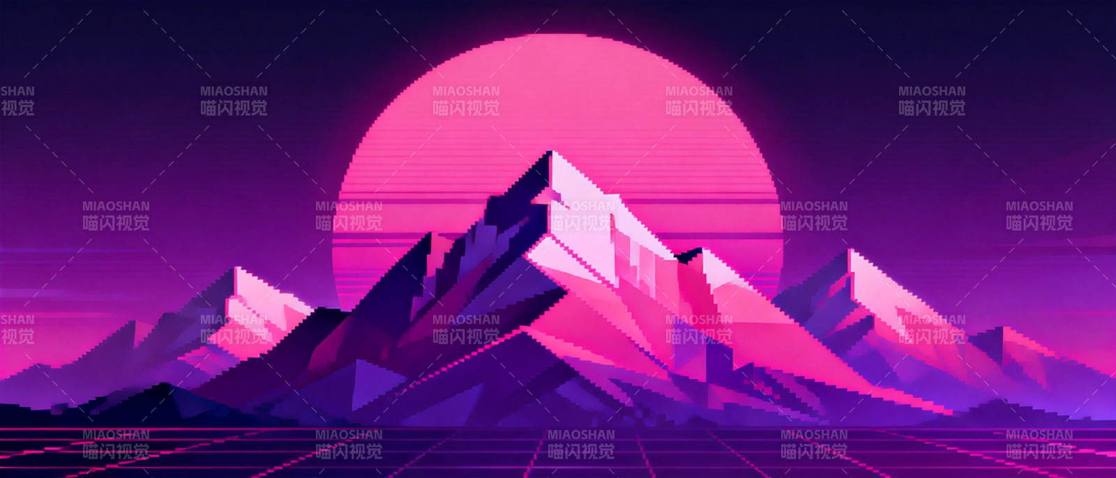 霓虹山峦日落图片