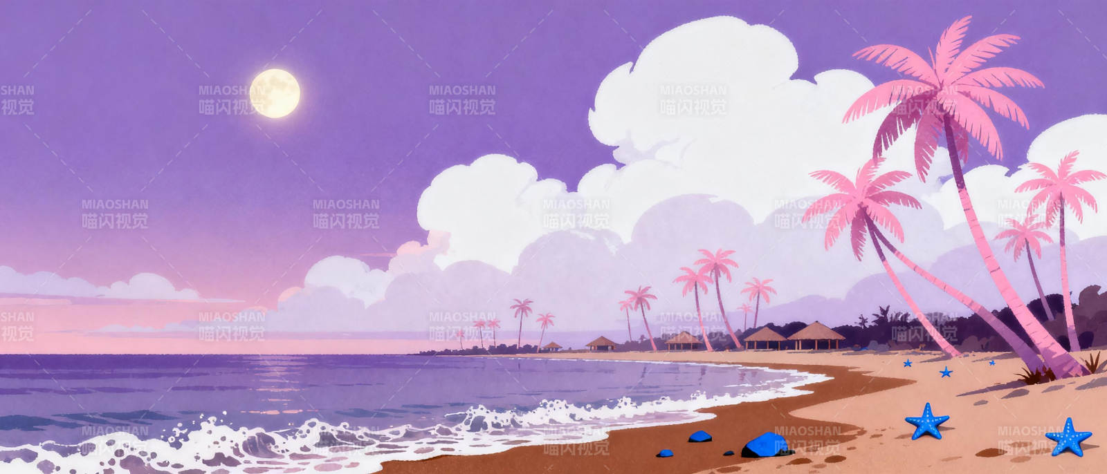 梦幻海滩夜景图片