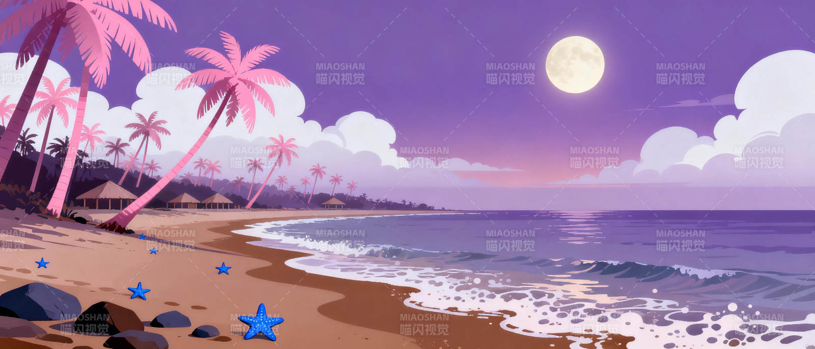 月光下的热带海滩图片