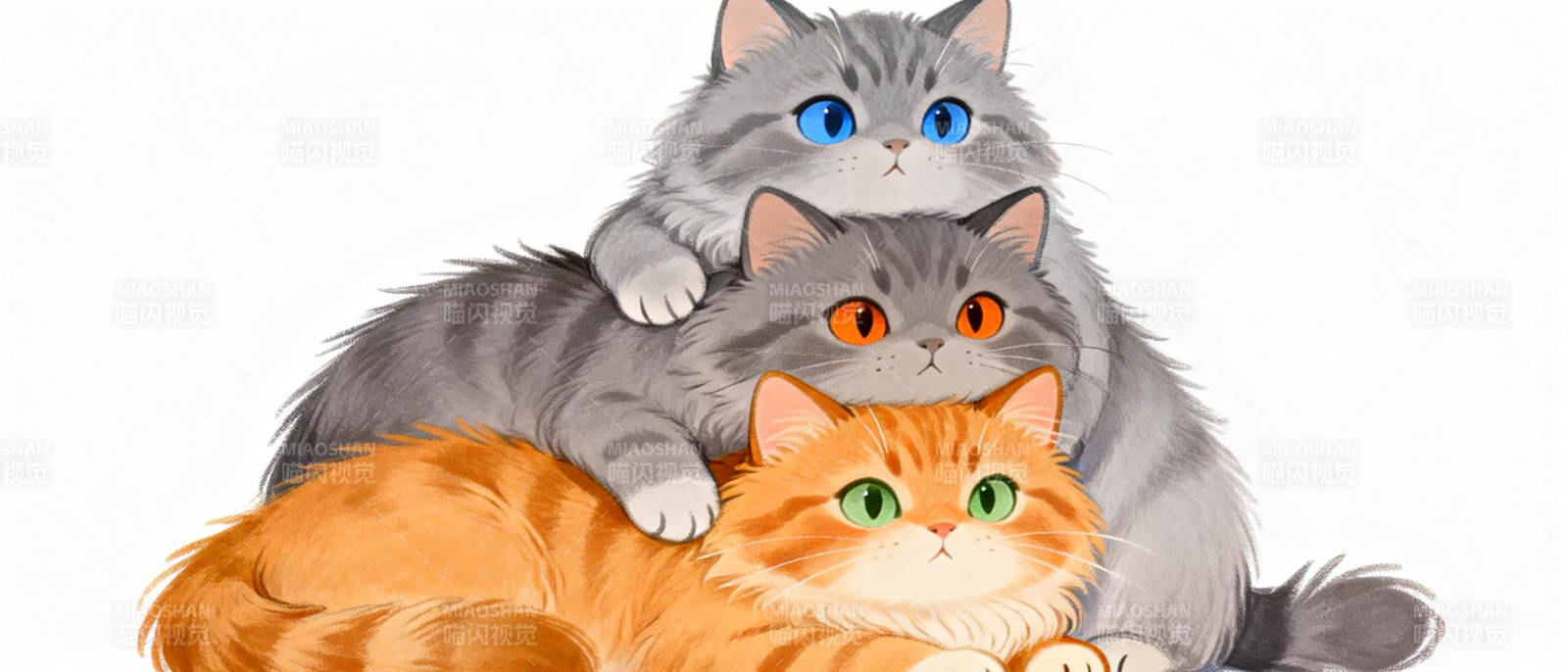 三猫叠坐图图片