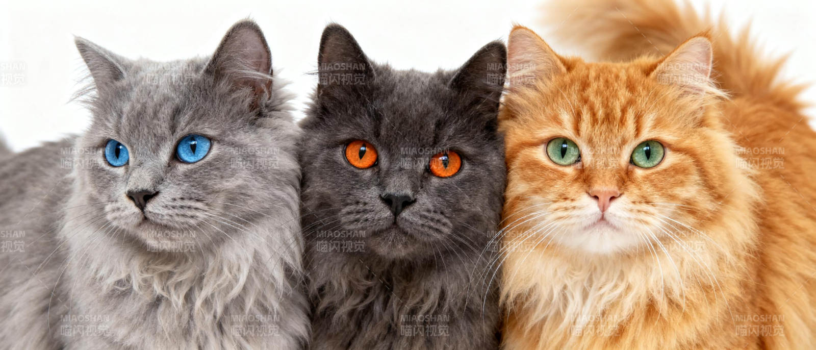 三只猫咪并排坐图片