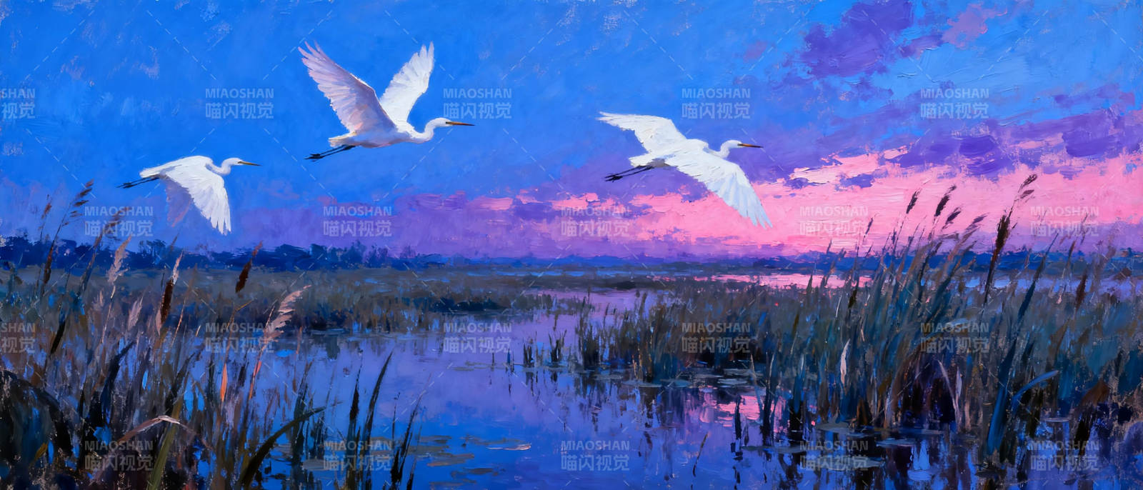 鹤舞暮色湖畔图片