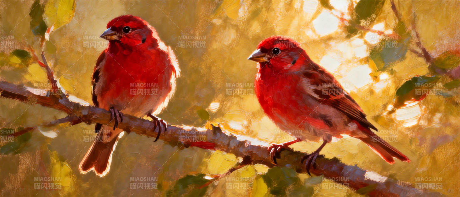 红雀栖枝迎晨光图片