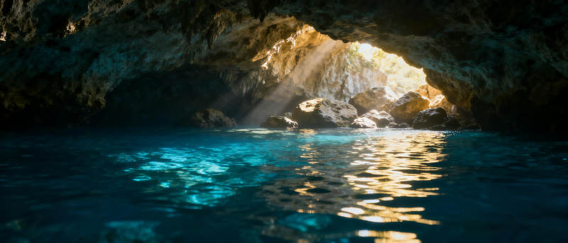 洞穴碧水映光图片