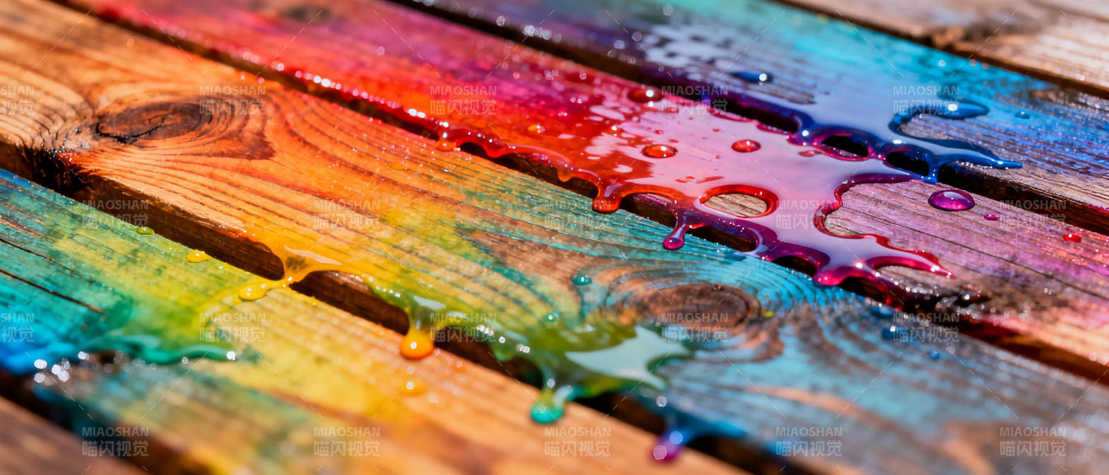 彩虹滴落木板图片