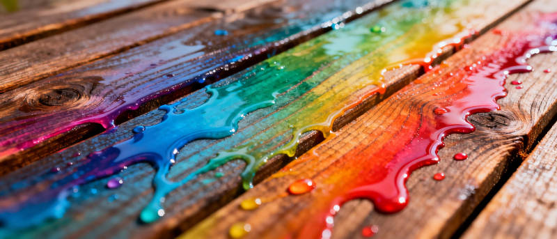 彩虹滴落木板上图片