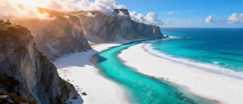 碧海白沙悬崖美景图片