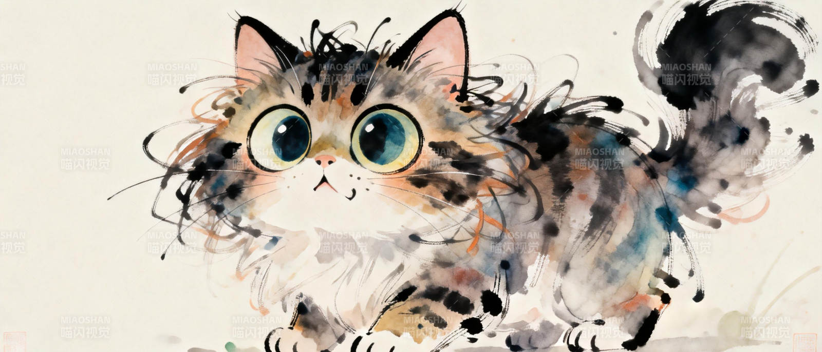 萌猫水彩绘图片