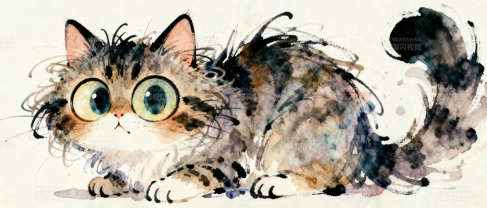 萌猫水彩画图片