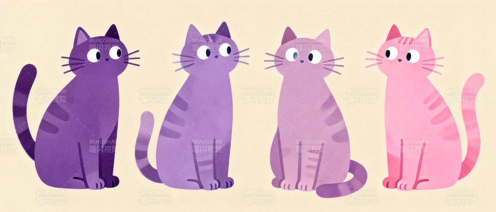 四只猫咪坐一排图片