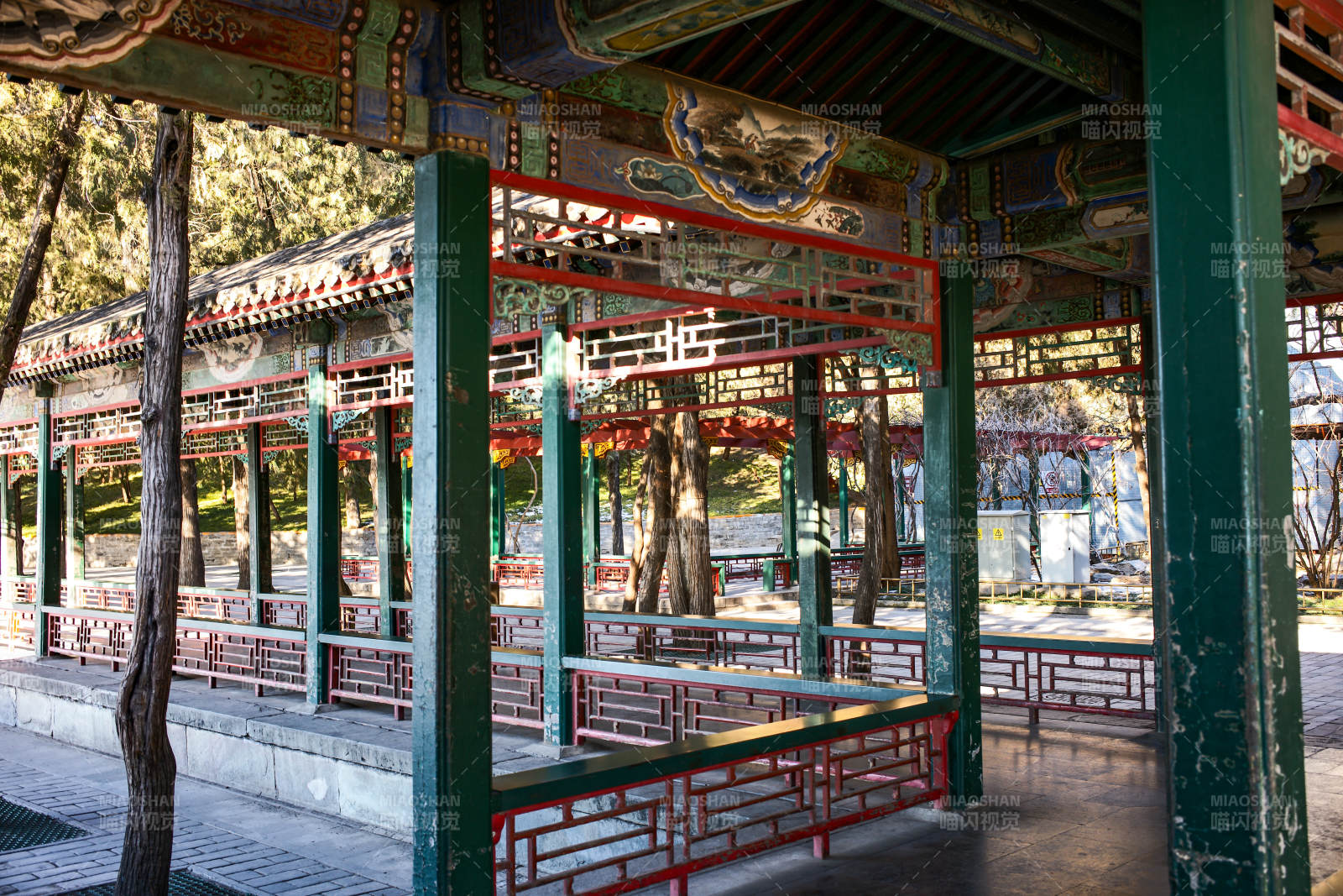 颐和园古亭幽静树影斑驳图片