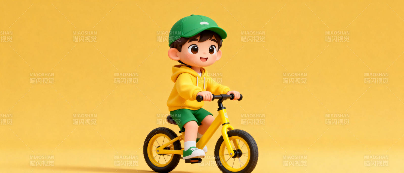 小男孩骑黄色自行车图片