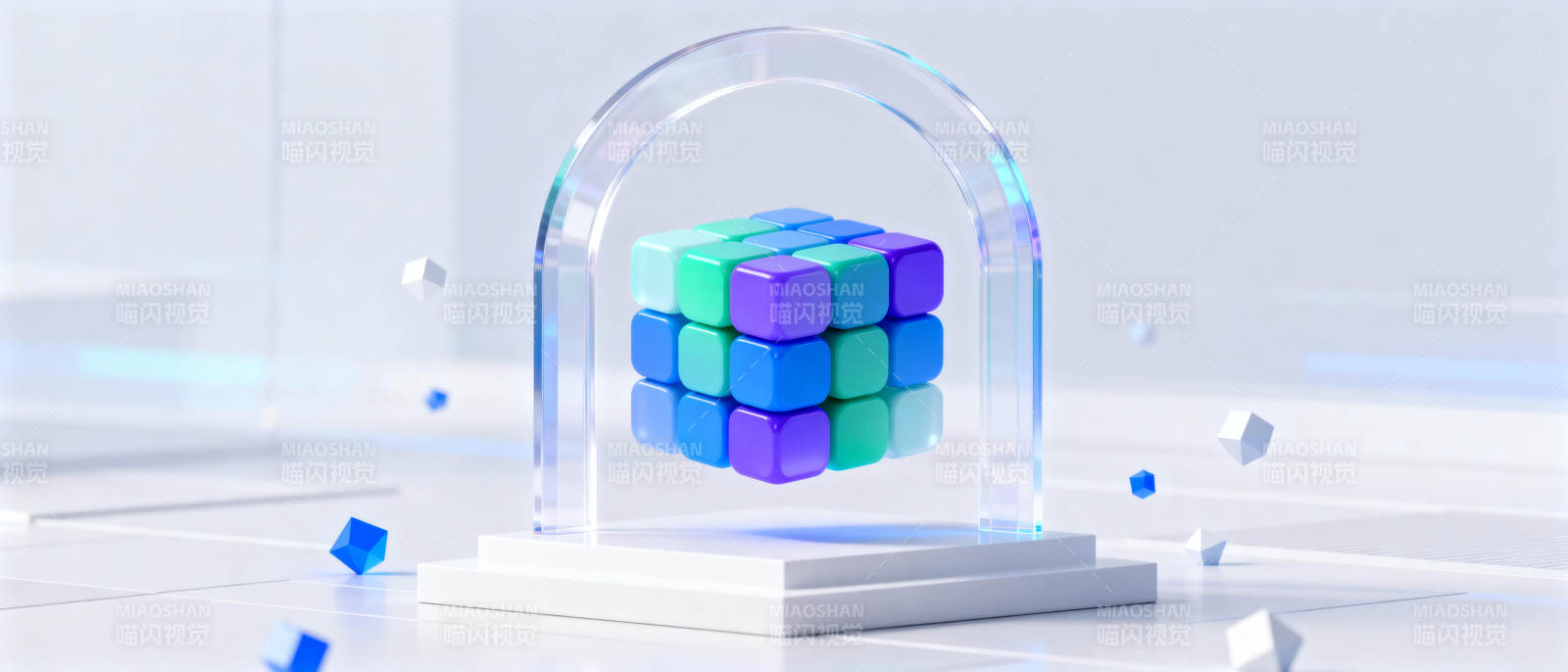 魔方悬浮于透明罩中图片