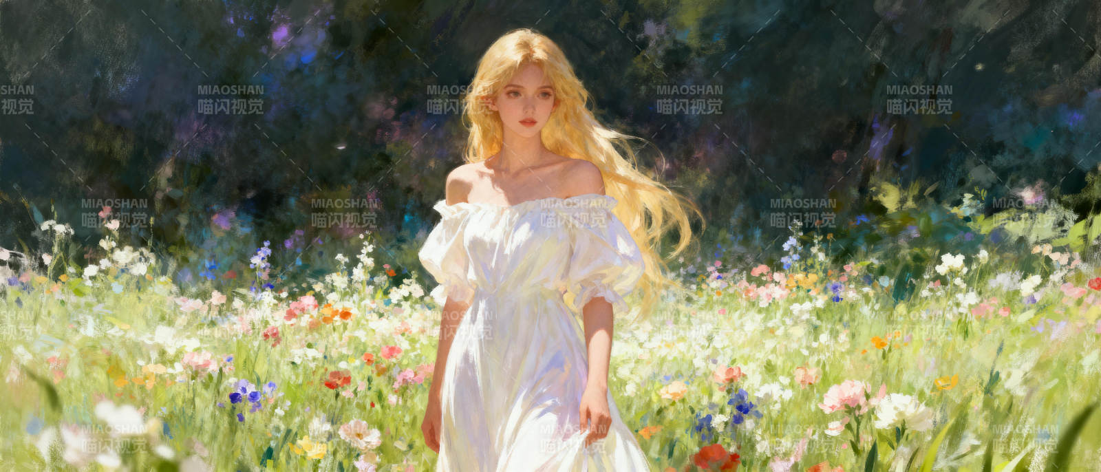 花丛中的金发少女图片