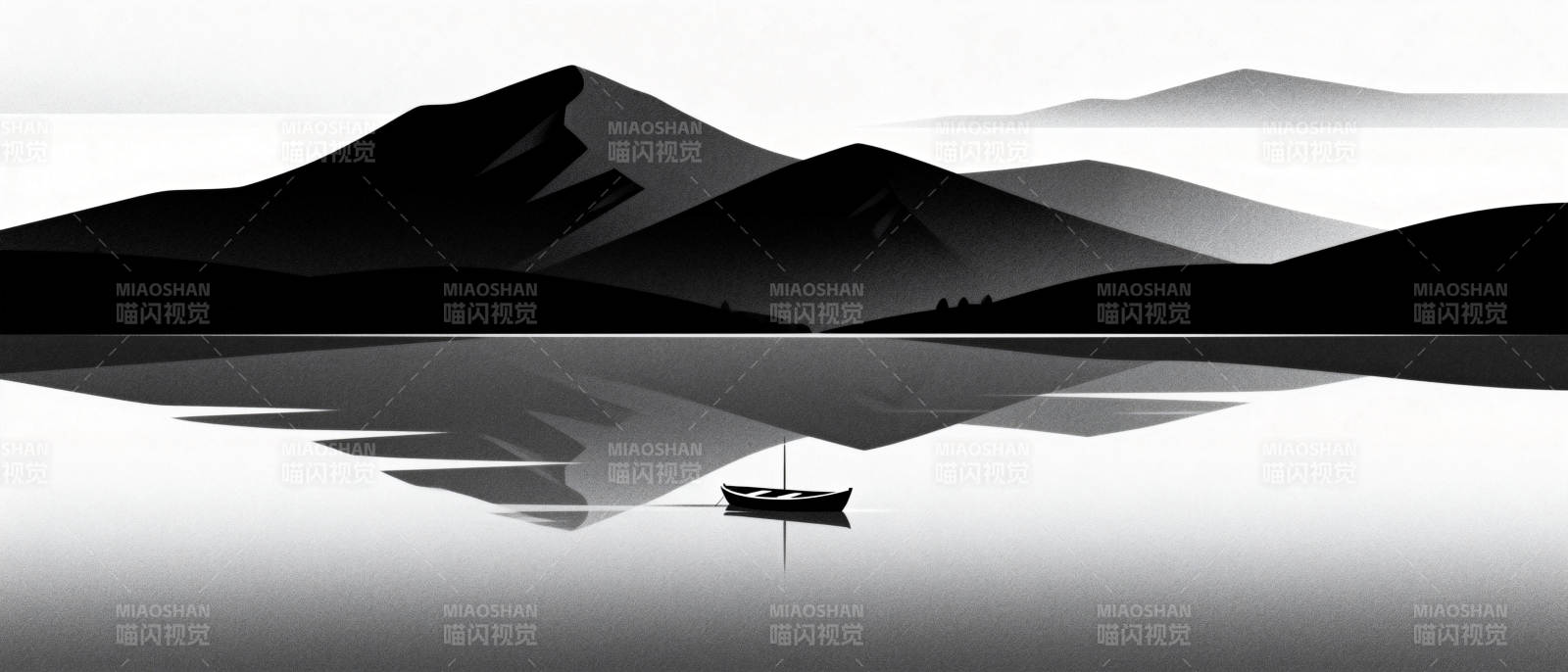 山水倒影孤舟图片