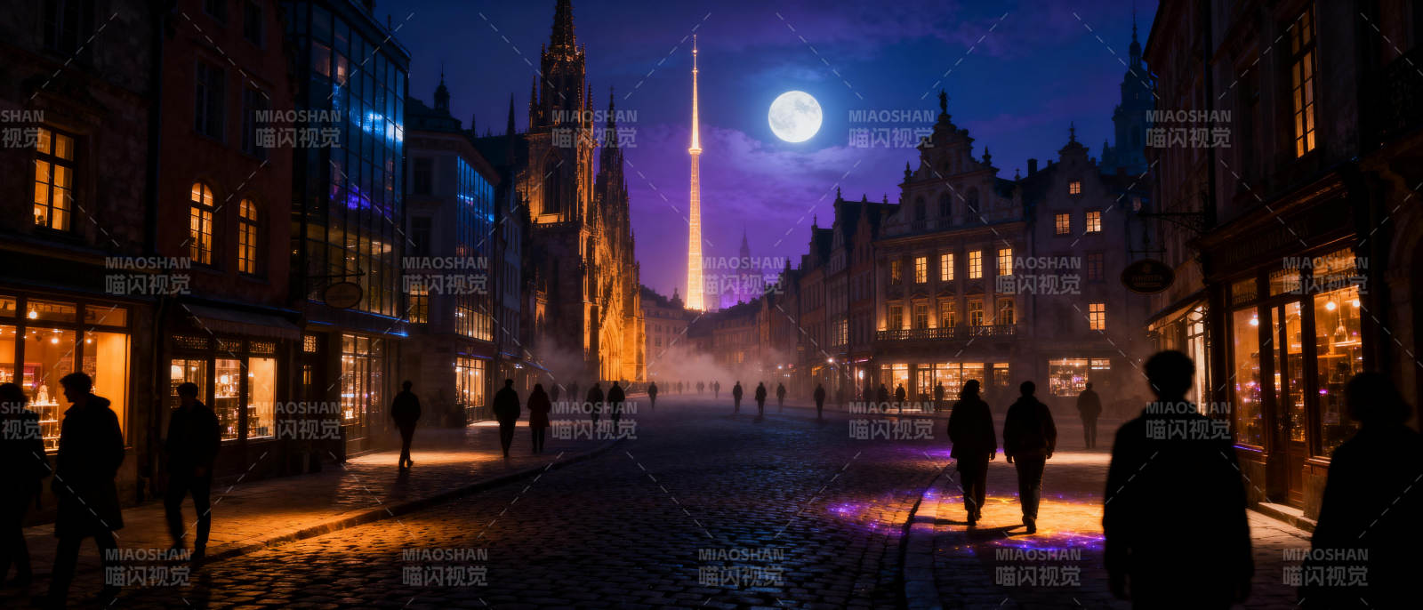 月夜古街灯火阑珊图片