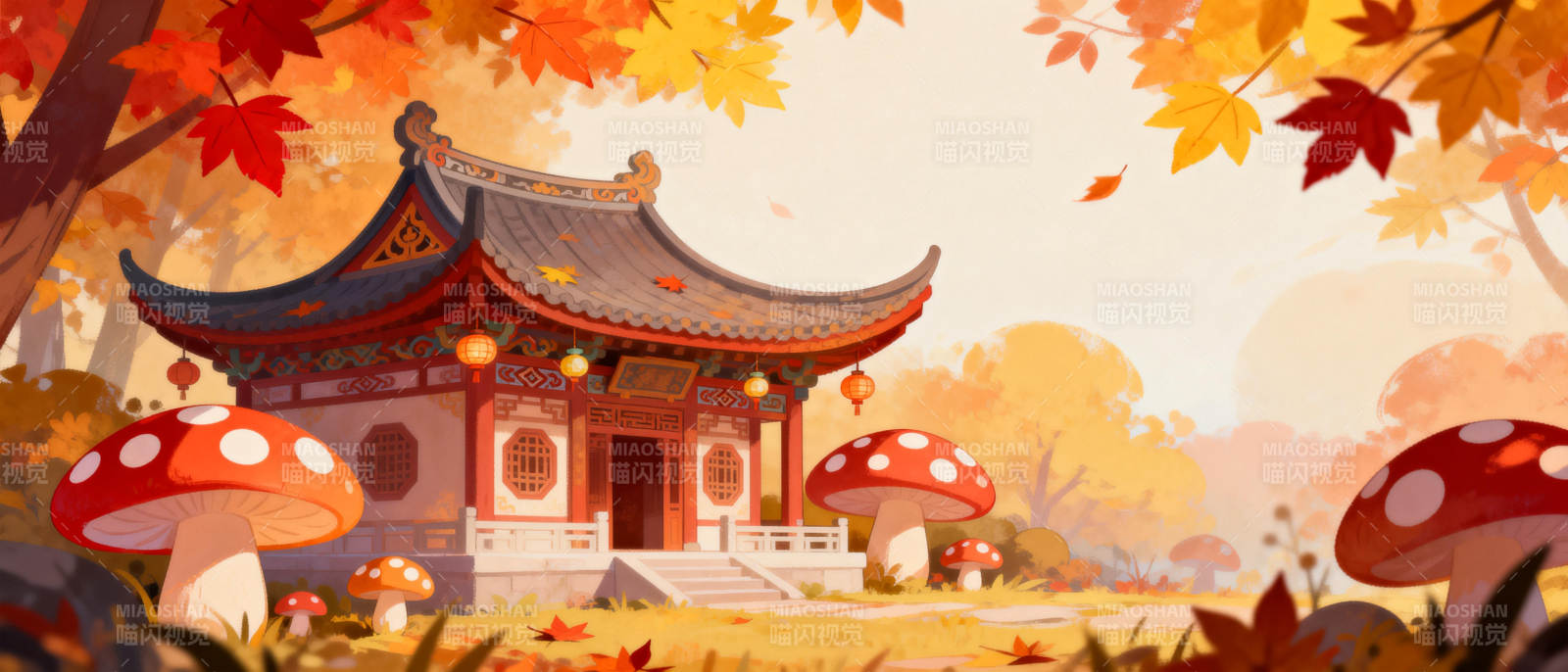 秋日仙境小屋图片