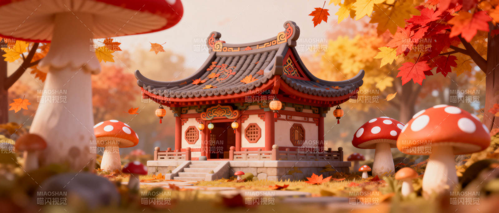 秋日仙境小屋图片