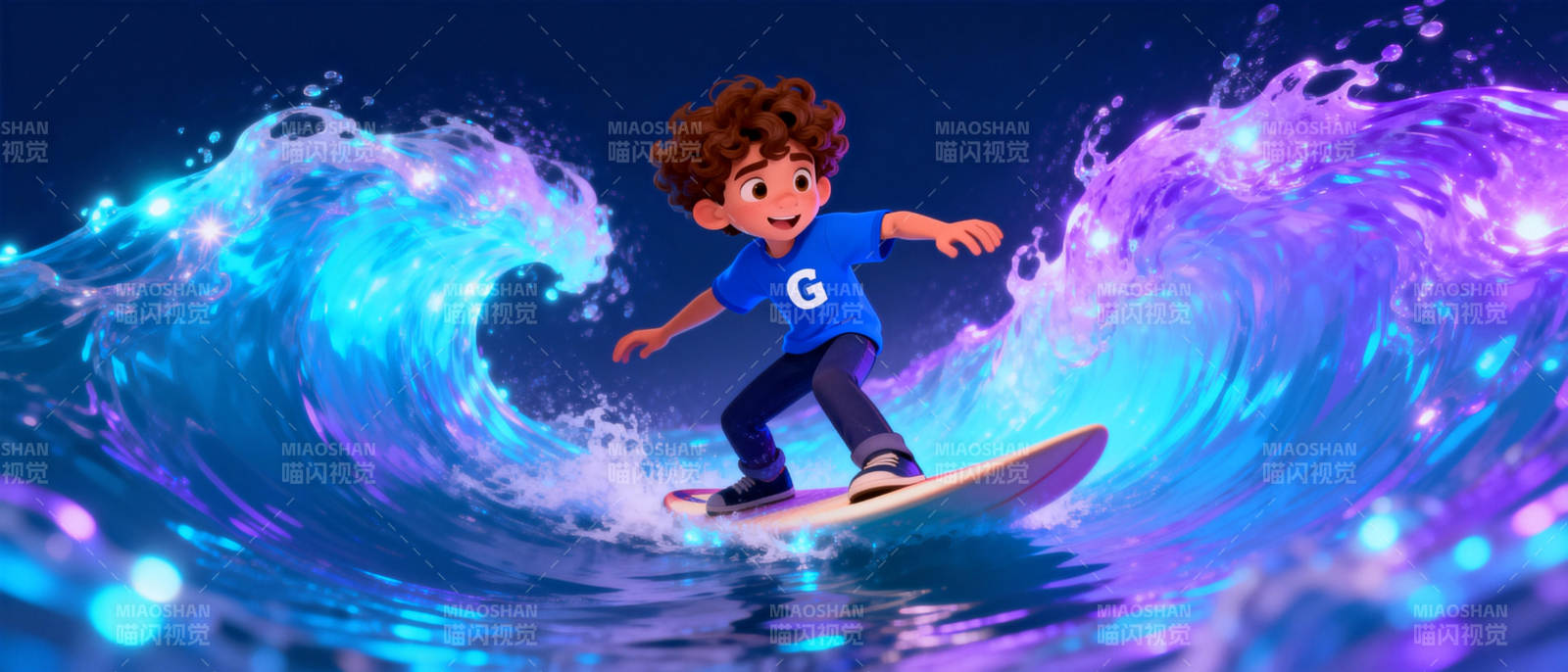 冲浪少年勇闯海浪图片