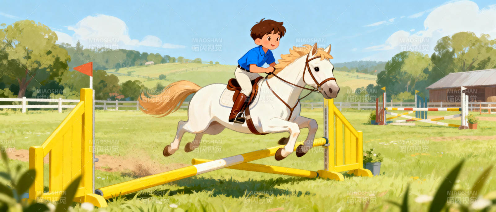 少年骑马跃栏图片