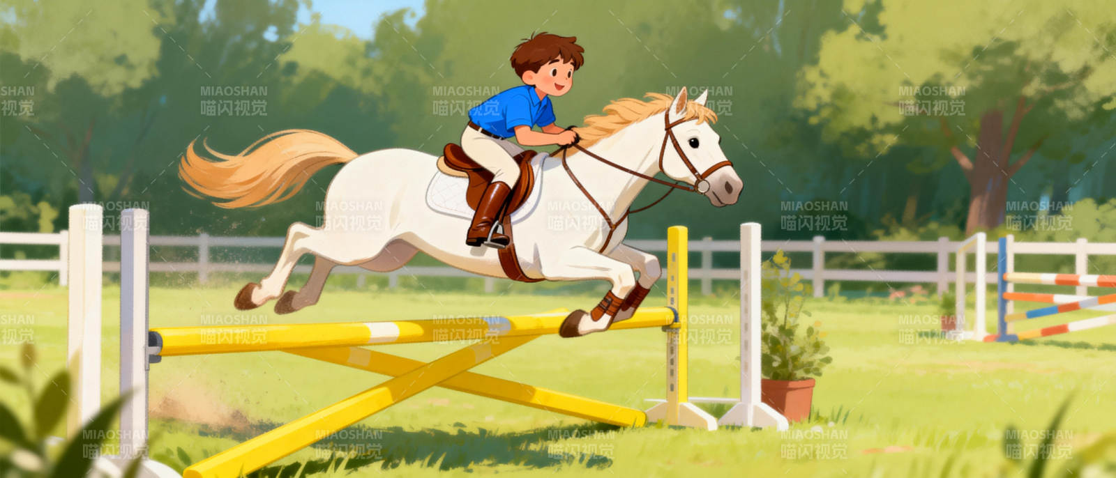 少年骑马跃障碍图片