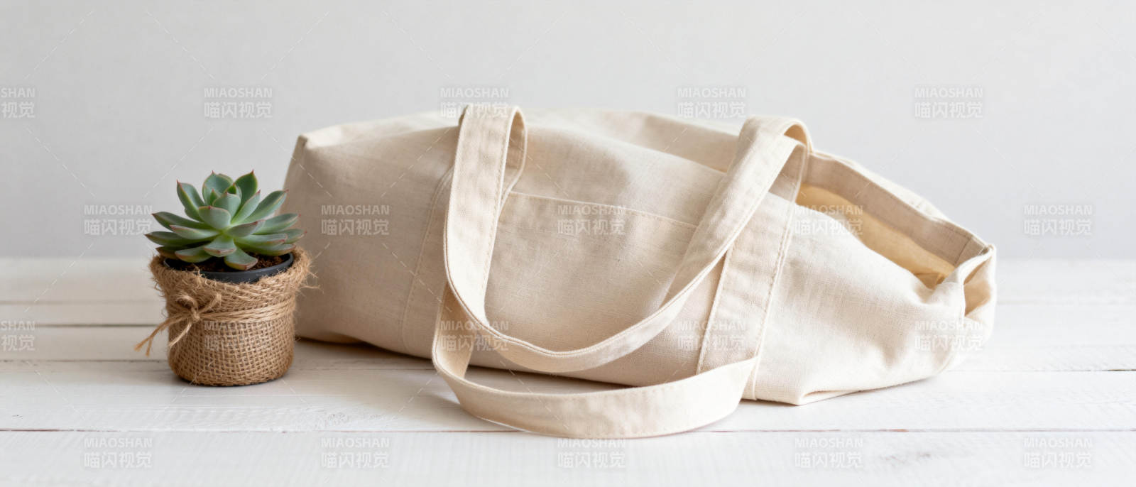 简约帆布包与多肉图片