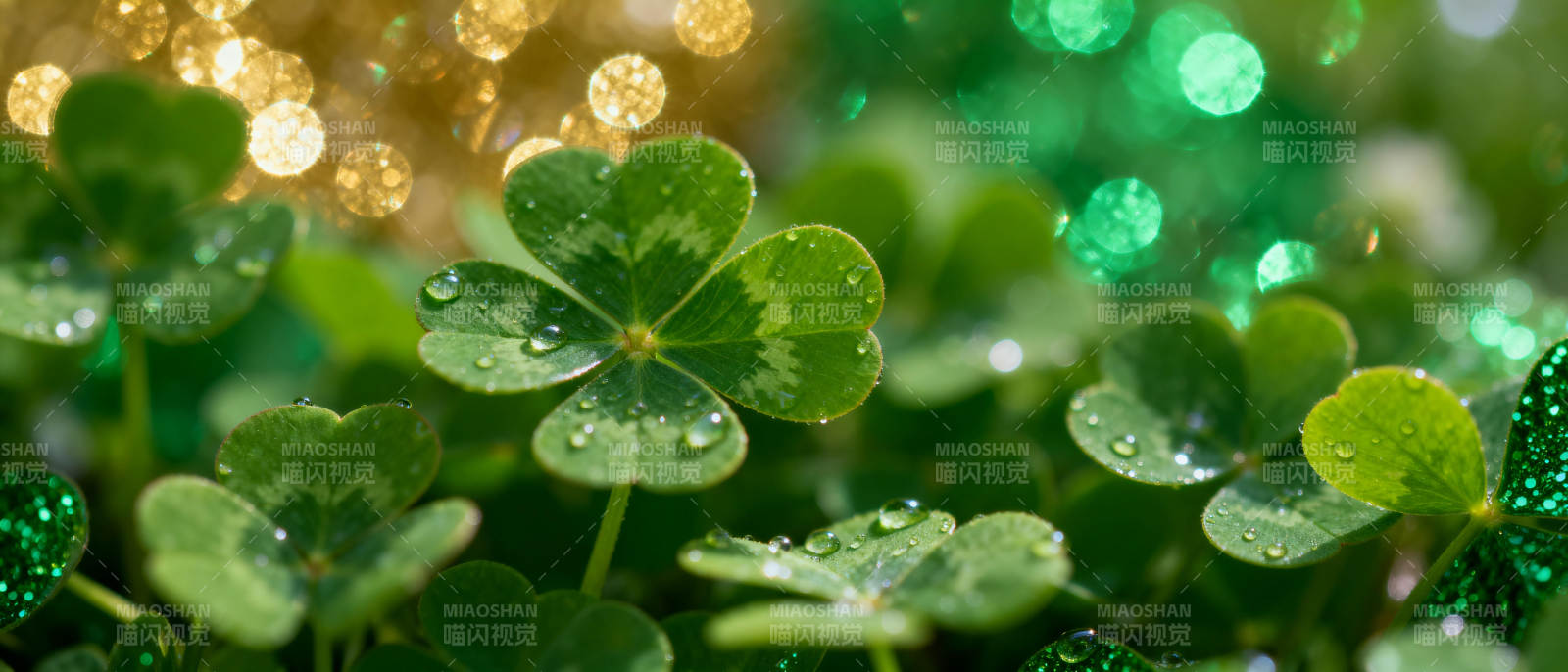露珠点缀四叶草图片