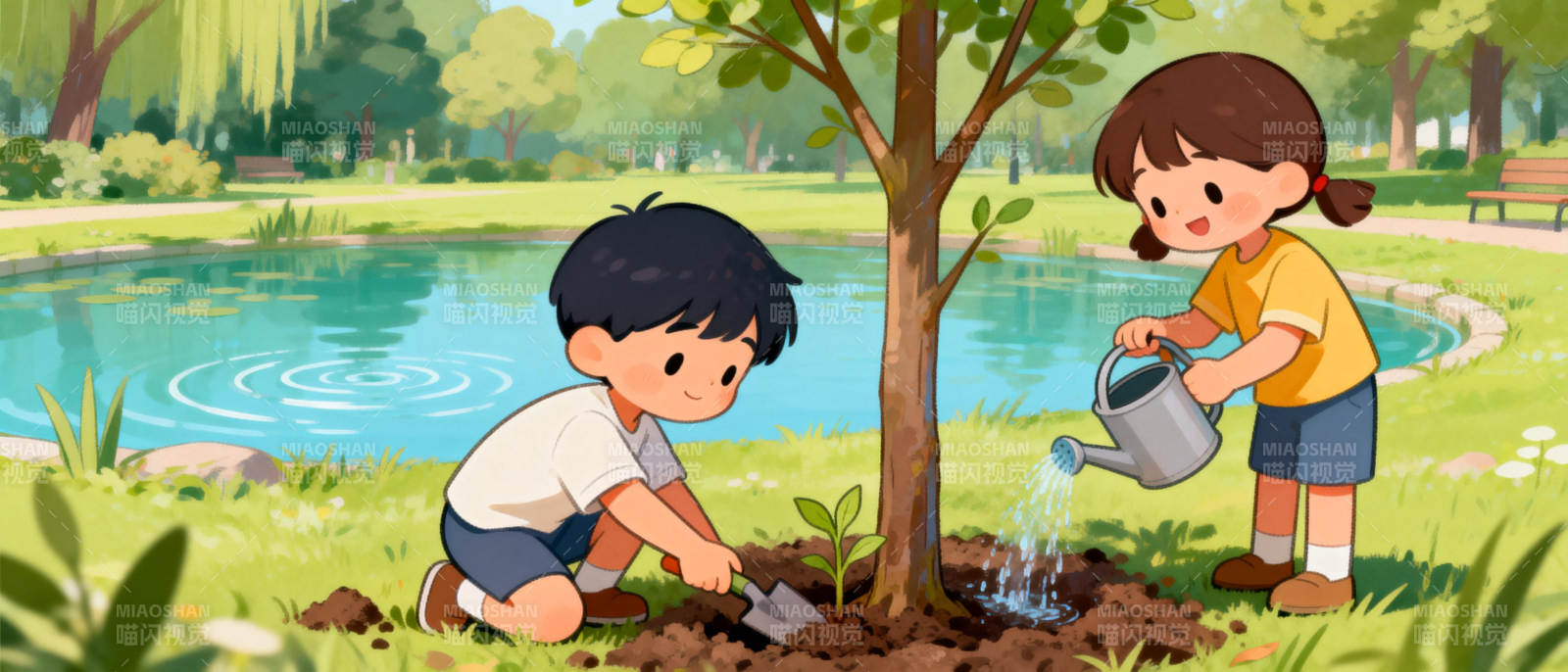 种树浇水图片