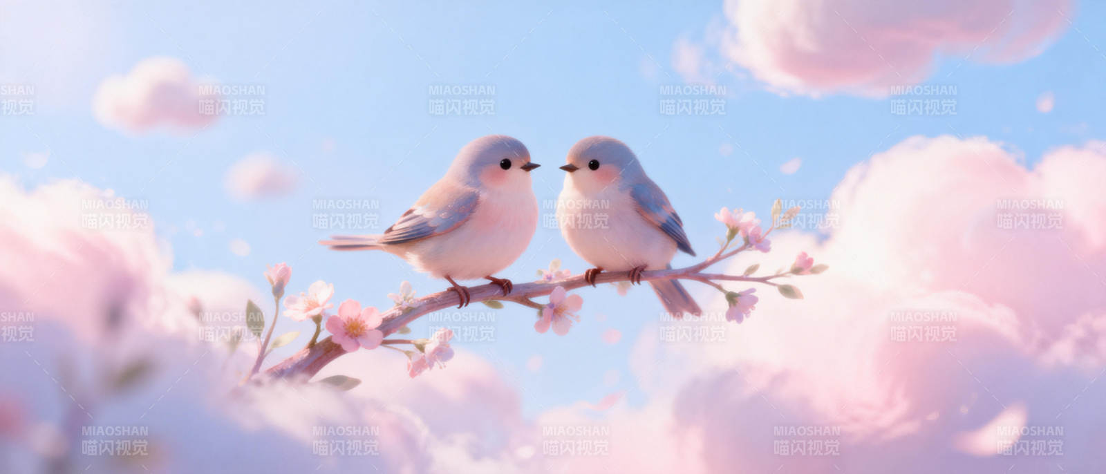 双鸟栖枝 春意盎然图片