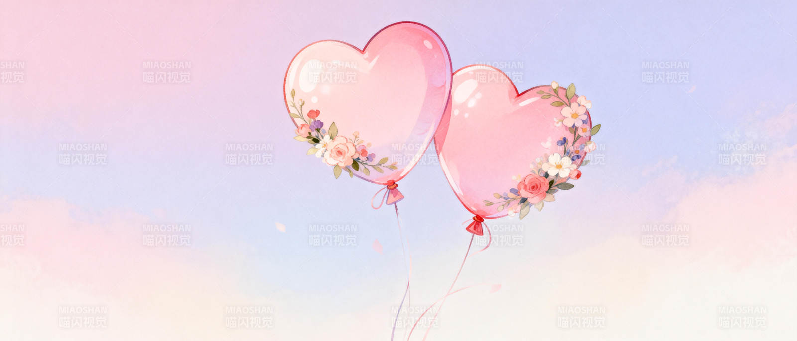 心形气球飘浮天际图片