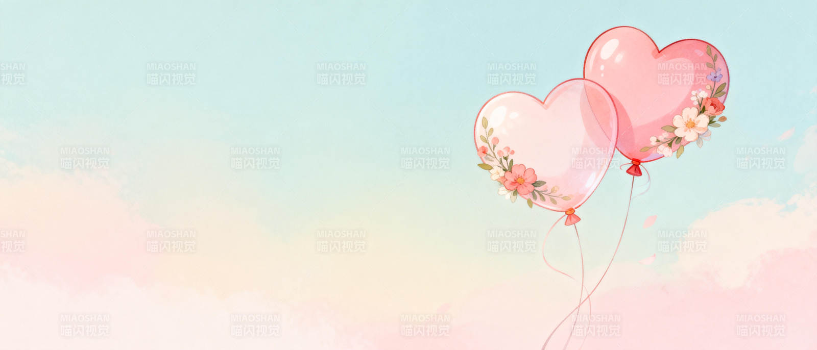 心形气球飘浮天空图片