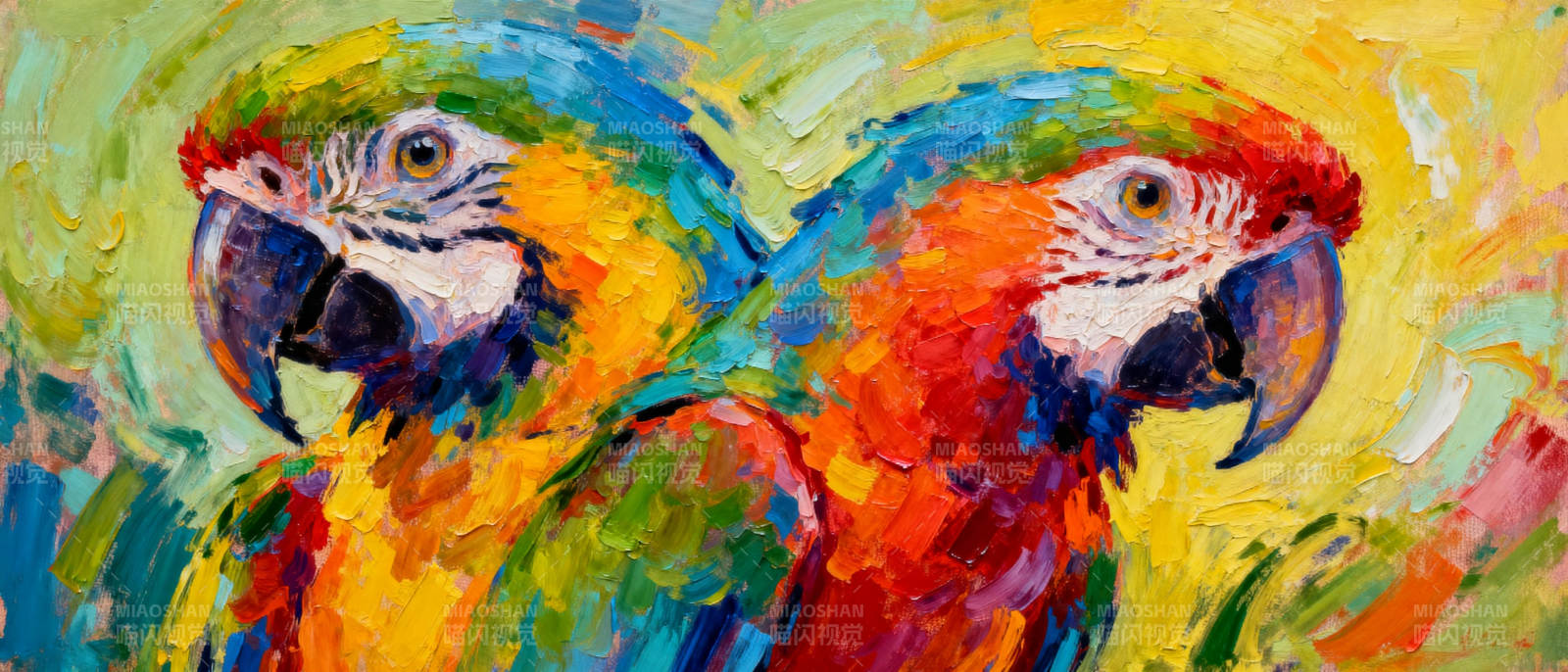 彩羽鹦鹉双影图片