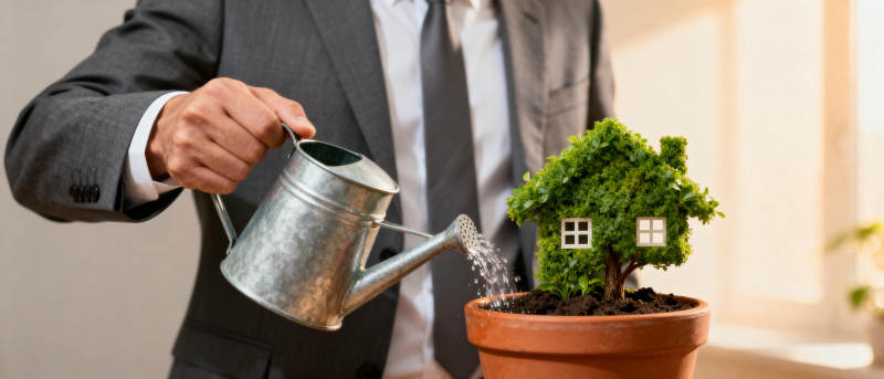 浇灌绿植小屋图片