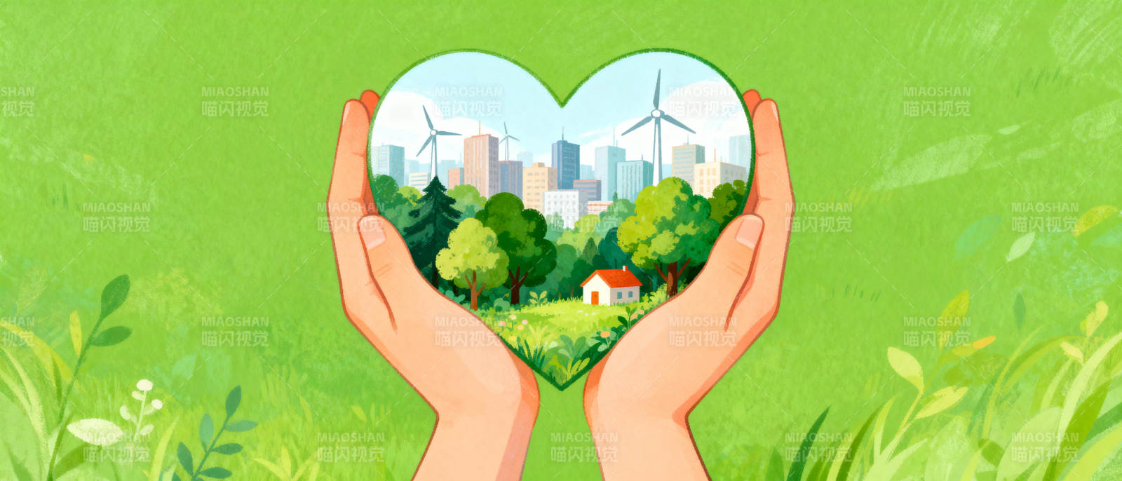 绿色城市 心手相护图片