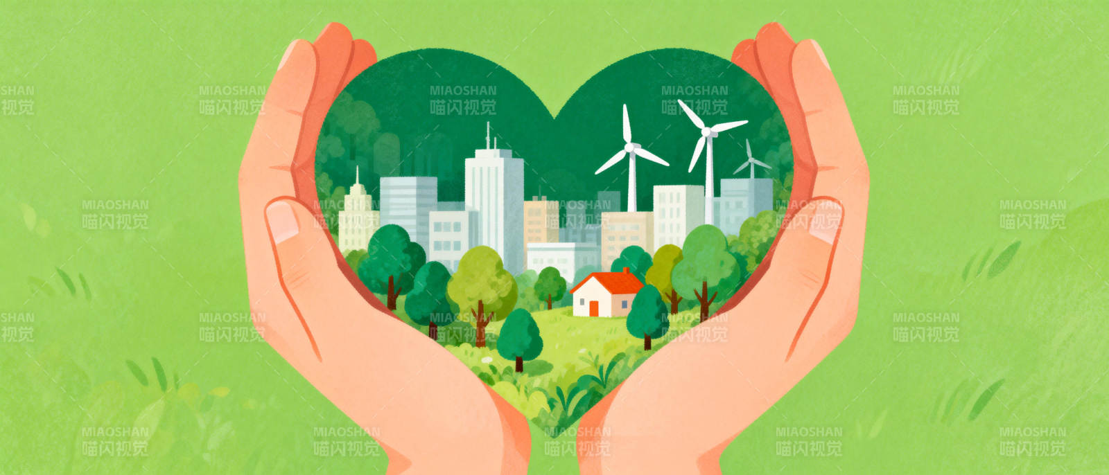 绿色城市 心手相护图片
