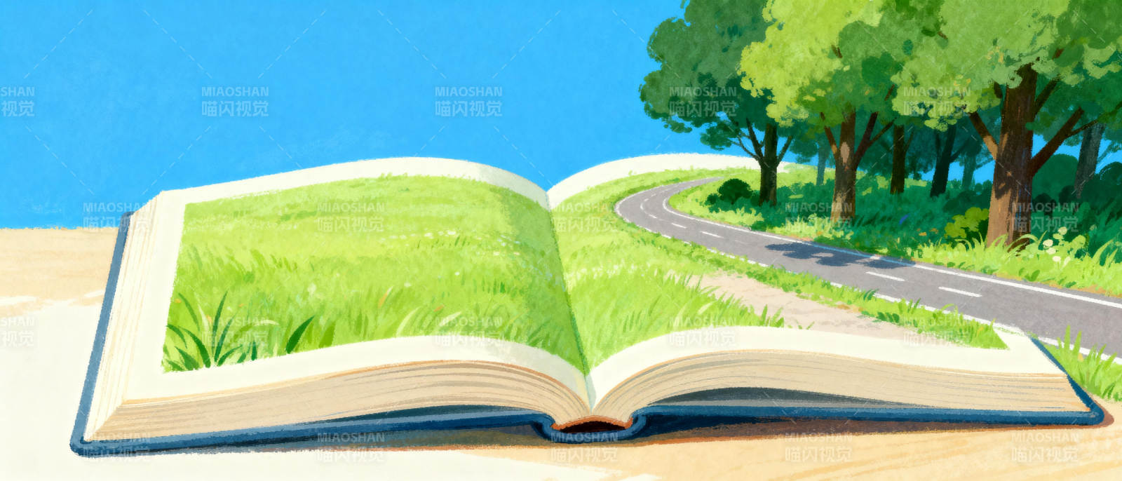 书页间的绿野小径图片
