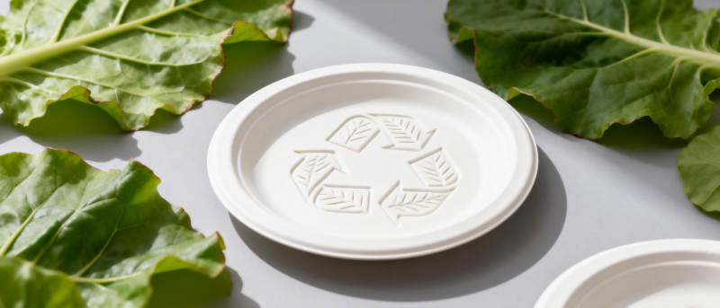 环保餐盘与绿叶图片