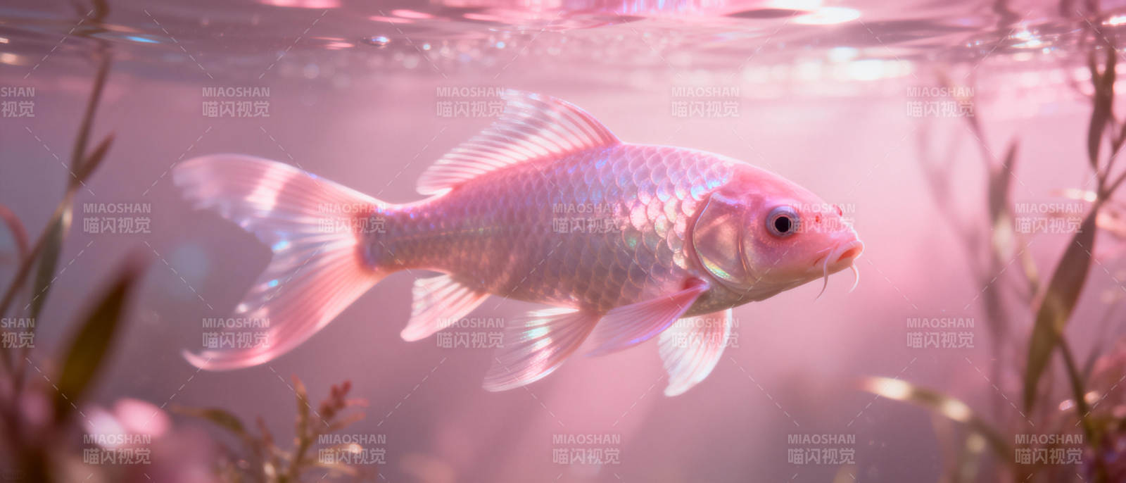 粉红锦鲤水中游图片