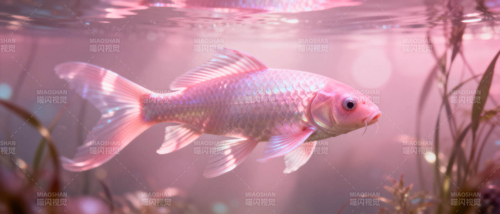 粉红锦鲤游水间图片