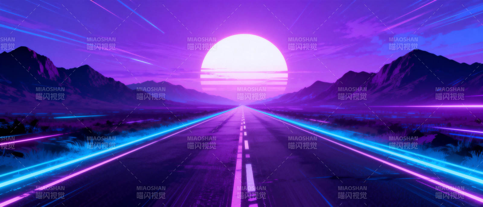 霓虹公路日落图片