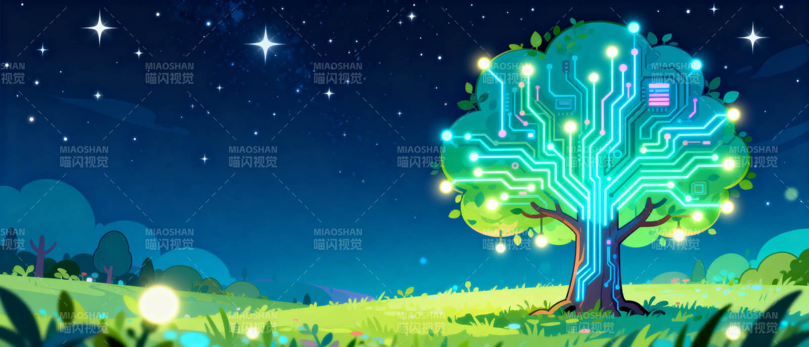 电路树夜景图片