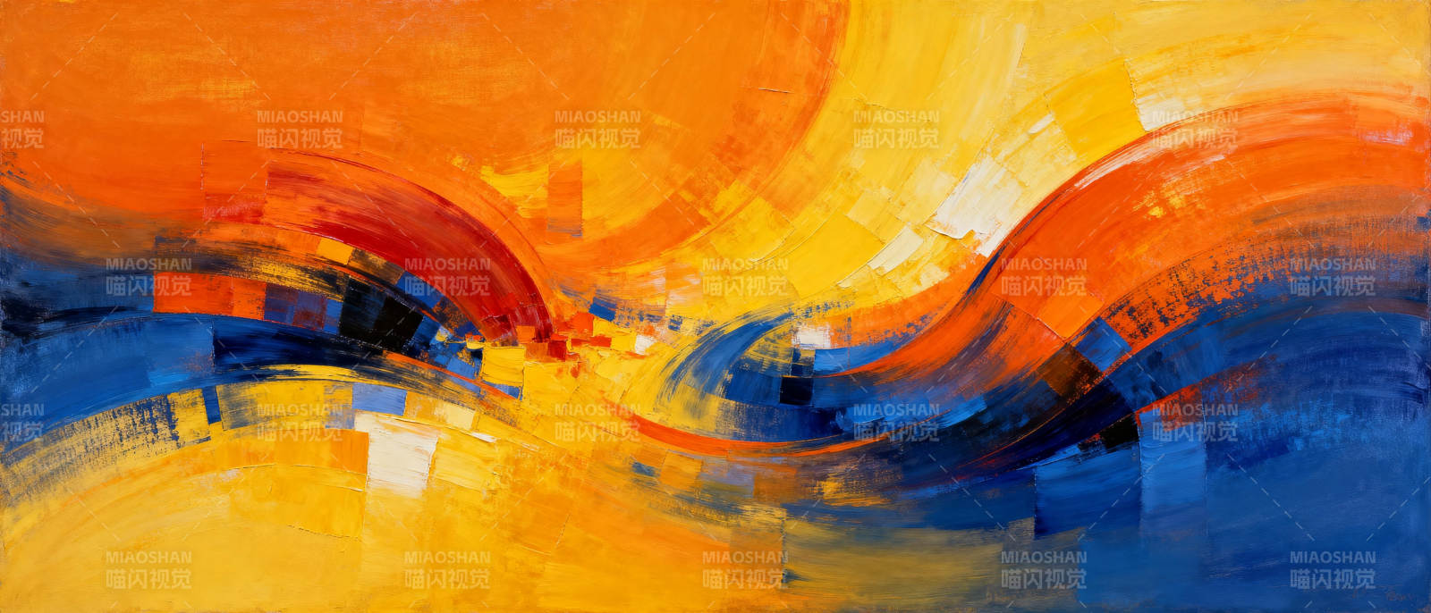 橙蓝交织的抽象画图片