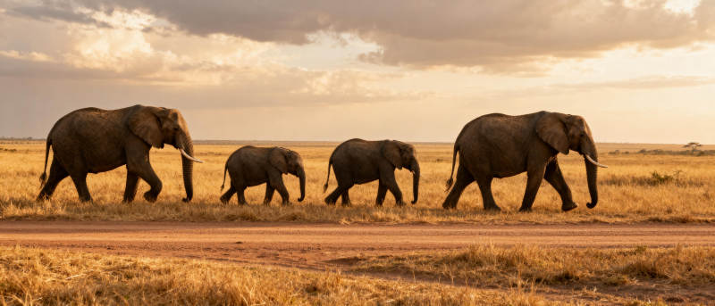 象群行走在草原上图片