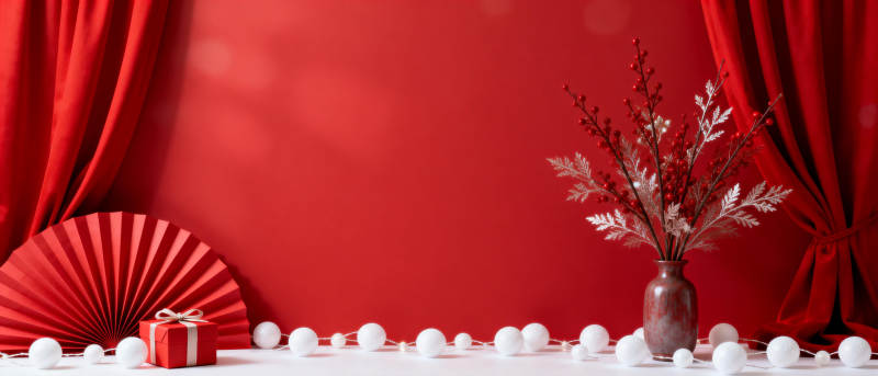 红色圣诞装饰场景图片