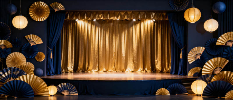 金色帷幕舞台图片