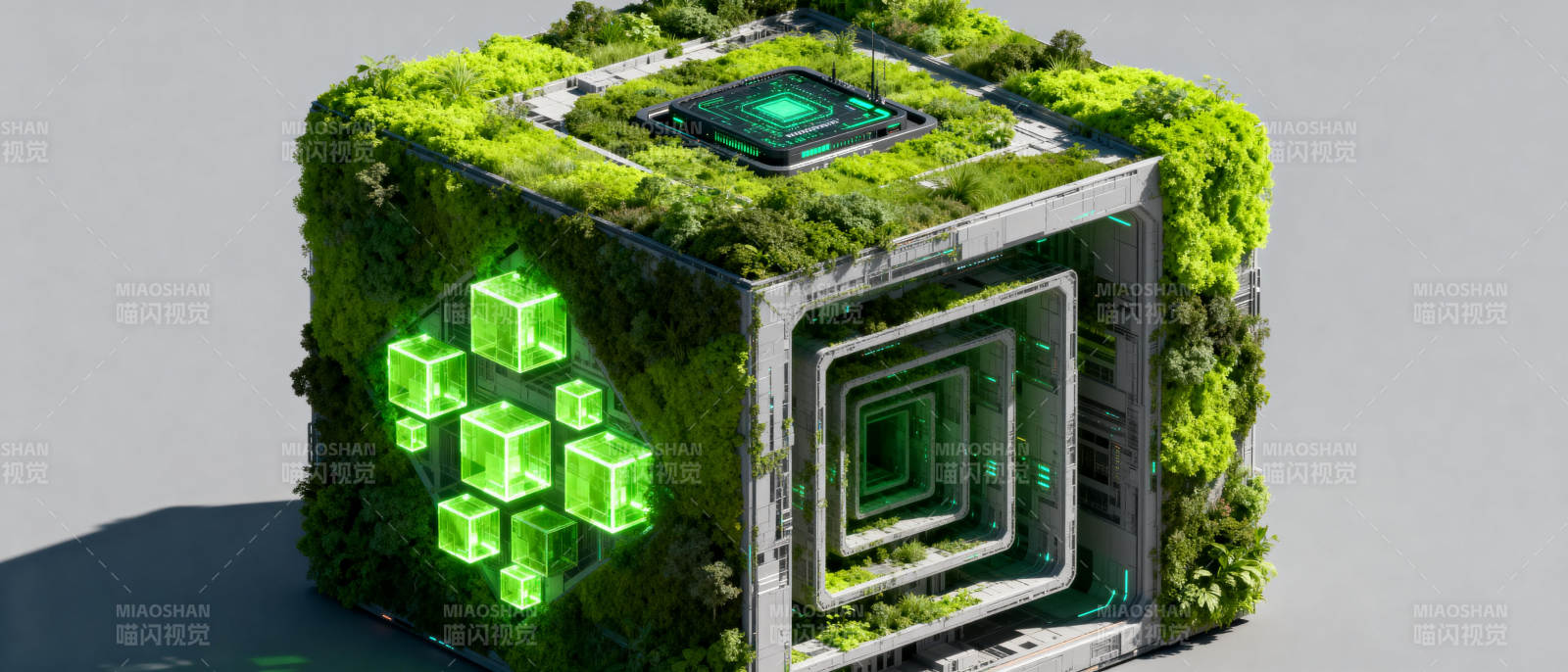 绿色立方体城市图片