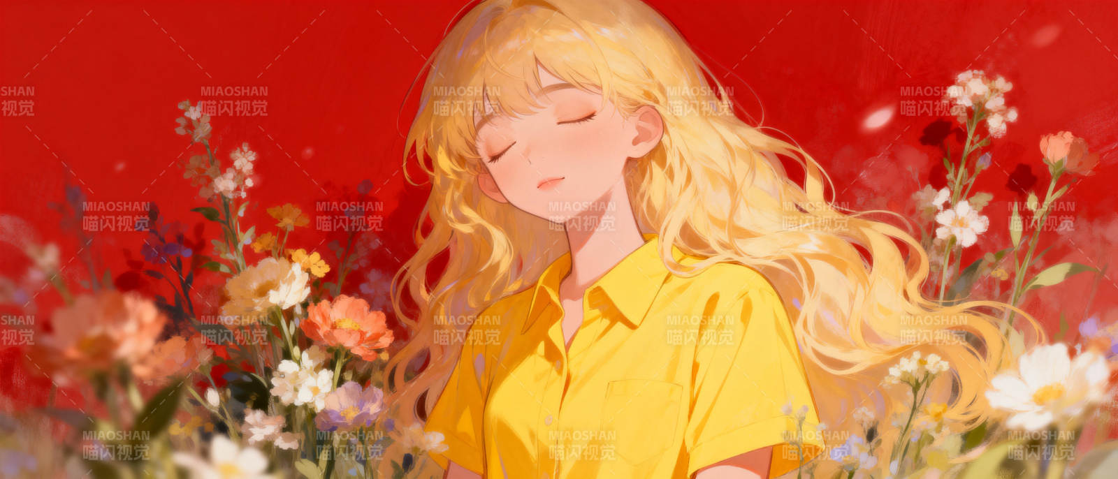 金发少女花间梦图片