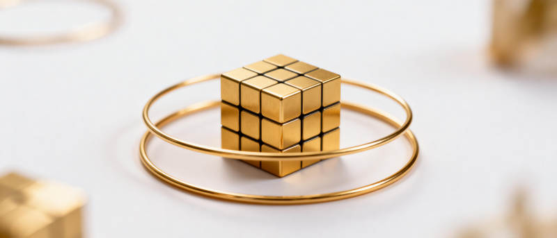 金色魔方环绕金属环图片