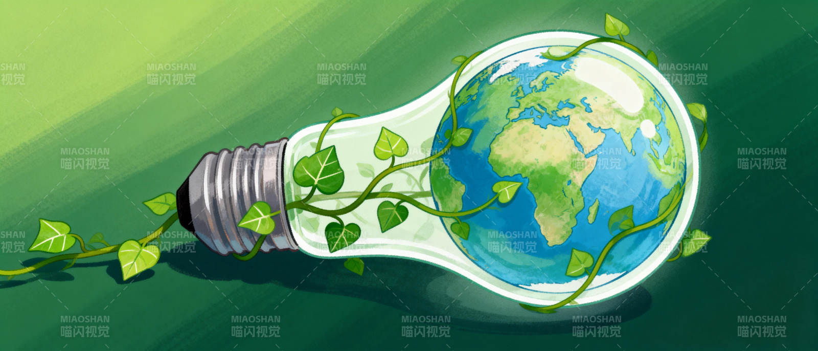 绿色地球灯泡图片